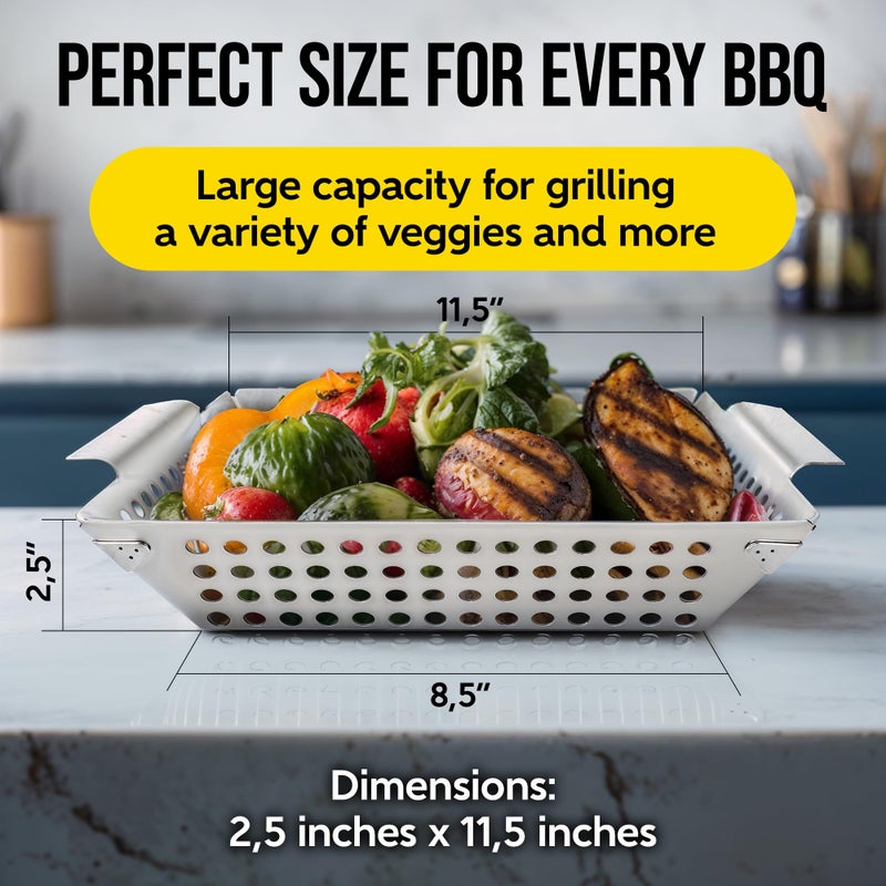 Kaluns Heavy Duty Stainless Steel Vegetable Grill Basket, Rectangular, Silver, Dishwasher Safe Grills and Vegetables - Image 5